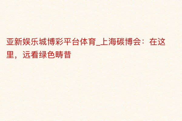 亚新娱乐城博彩平台体育_上海碳博会：在这里，远看绿色畴昔